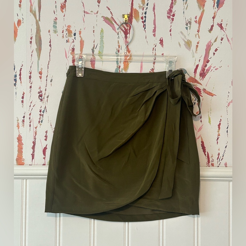 NWT 100% Silk Olive Mini Wrap Skirt